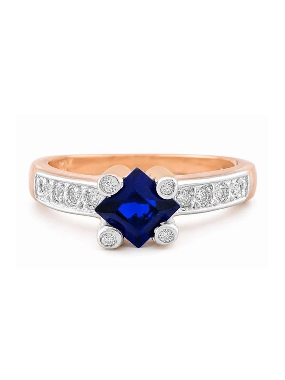 Genuine 0.78 Cts Blue Sapphire & Diamond Ring 10k Rose Gold